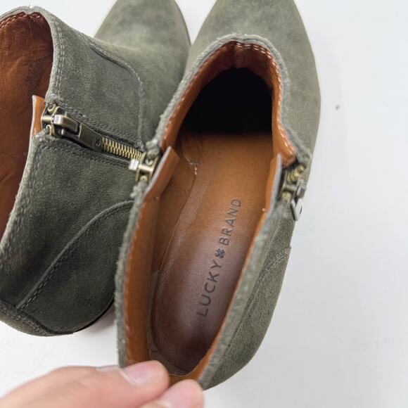 Lucky Brand Womens 7 Green Suede Leather LK Benniee Ankle Booties Block Heel - Picture 10 of 12